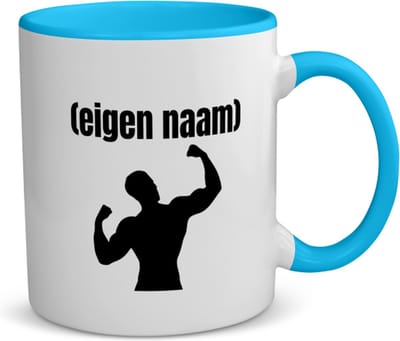 Akyol - fitness man met eigen naam koffiemok - theemok - blauw - Fitness - atleten/sport liefhebbers - sport - fitness - bodybuilder - verjaardag - cadeau - kado - 350 ML inhoud