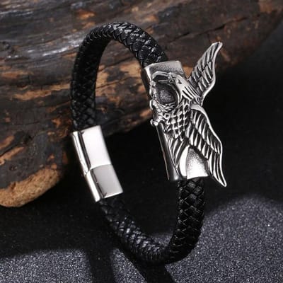 Mode gevlochten leren heren armband roestvrij staal adelaars dieren magneet armband sieraden heren charme polsband mannelijk cadeau Inner Perimeter185mm gray