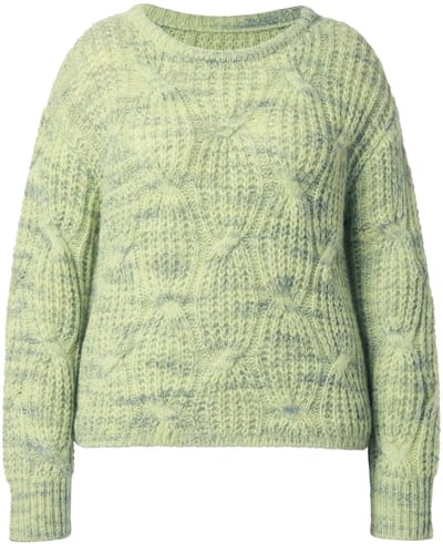 Ulla Popken - Dames - Trui kabelpatroon oversized ronde hals lange mouwen - Lichtgroen - Maat 42+