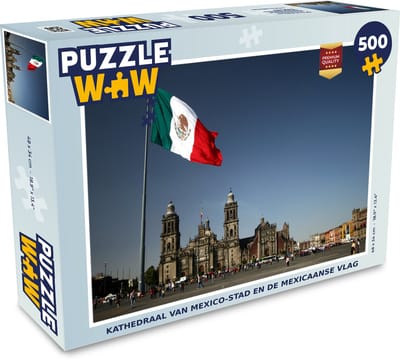 Puzzel Kathedraal van Mexico-stad en de Mexicaanse vlag - Legpuzzel - Puzzel 500 stukjes
