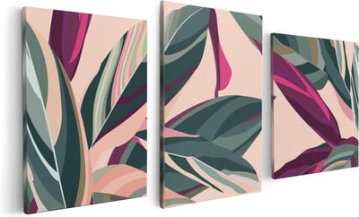 Artaza Canvas Schilderij Drieluik Bloem Bladeren - Bloemen - Abstract - 120x60 - Foto Op Canvas - Canvas Print