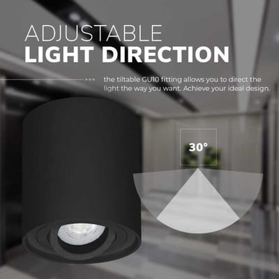 HOFTRONIC Ray - Plafondspot zwart - Opbouw - Kantelbaar en Dimbaar - Verwisselbare GU10 Spot - 6000K Daglicht wit - 5 Watt 400 lumen - 95x95x105mm - IP20 voor woonkamer, slaapkamer en gang - Plafondverlichting binnen
