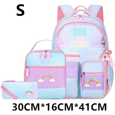 Regenboog Borduurwerk 3-Delige Set Schoolrugzakken Hoge kwaliteit nylon waterdicht Basisschool Kleurverloop schooltassen kinderen Schooltas sac