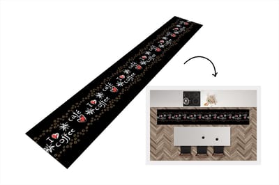 Keukenloper - Loper keuken - Koffie - Patronen - Love - 300x50 cm - Keukenloper vinyl