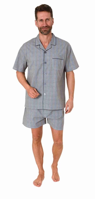 Normann Heren Pyjama Korte Mouwen Geweven Knoop Omhoog Elegant Ontwerp