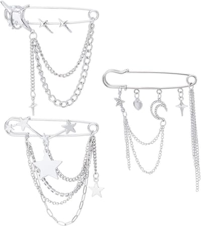 3 stuks punkbroche met zilveren ster maan kwastje kettingen broche vintage kraagnaalden maan en ster broche naalden van legering accessoires voor dames sjaals jurken mantels sjaals tassen