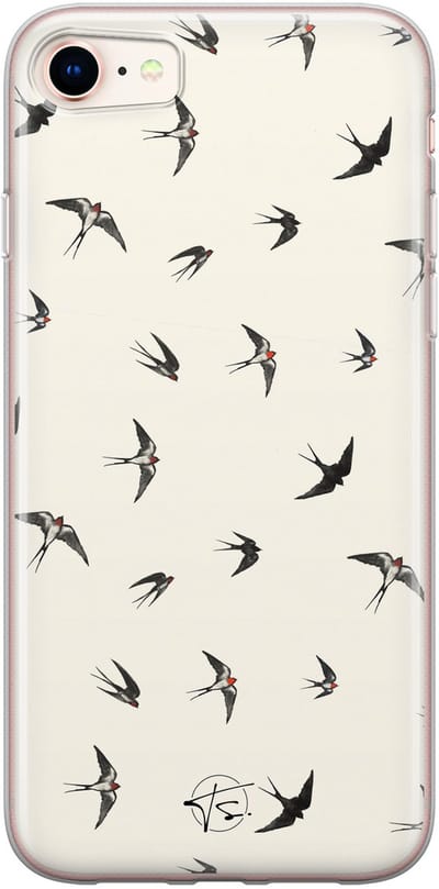 Hoesje geschikt voor iPhone 8 - Vogels / Birds - Soft Case - TPU - Print - Beige - Mooie Telefoonhoesjes