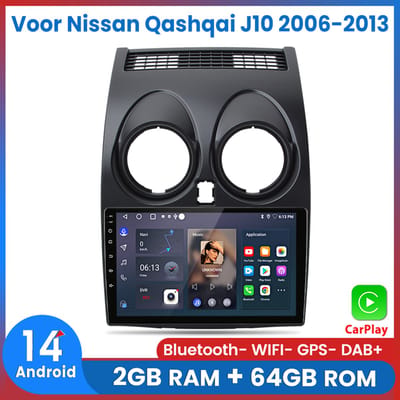 Awesafe Autoradio Geschikt Voor Nissan Qashqai J10 2006 t/m 2013 - Android 14 - Draadloos Apple Carplay & Android Auto - 2GB + 64GB - 4 Core processor - Bluetooth & Wifi GPS Navigatie - 2006 2007 2008 2009 2010 2011 2012 2013