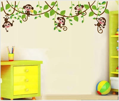 Muursticker kinderkamer babykamer | jongen meisje | aap banaan bos bladeren jungle takken |  decoratie