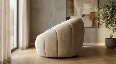 Draaifauteuil – House&Garden Cloud Elite Clay Design Fauteuil 115x104x80 cm – Luxe Organische 360° Draaistoel – Comfortabele Bouclé/Chenille Lounge Fauteuil – Modern Statement Design Stoel – Zwart Houten Onderstel