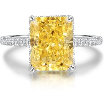 Bague de fiançailles de mariage en argent sterling 100 % 925 avec pierre précieuse créée et radieuse 10 jaune