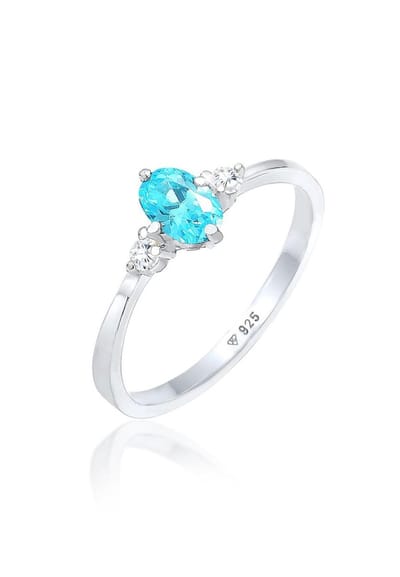 Elli - Ring - Dames Solitaire Blauwe Ovale Verloving met Zirkonia Kristallen in 925 Sterling Zilver - Dames