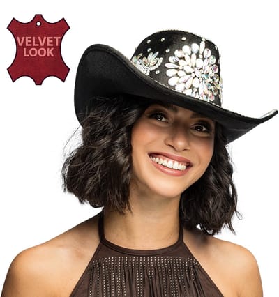 Boland - Hoed cowboy Crystal zwart - 59 - Volwassenen - Unisex - Festival - Fashion