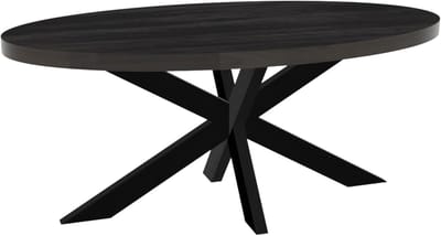 Ovale Eettafel - Mangohout Tafel - Gezellig Tafelen - Industriële Stijl - 180x100cm - Zwart