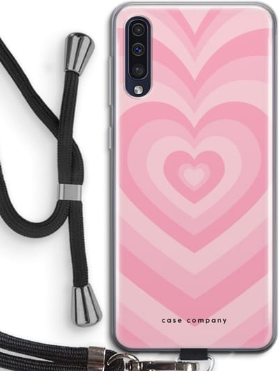 Case Company® - Hoesje met koord geschikt voor Samsung Galaxy A50 hoesje met Koord - Hart Roos - Telefoonhoesje met Zwart Koord - Bescherming aan alle Kanten en Over de Schermrand