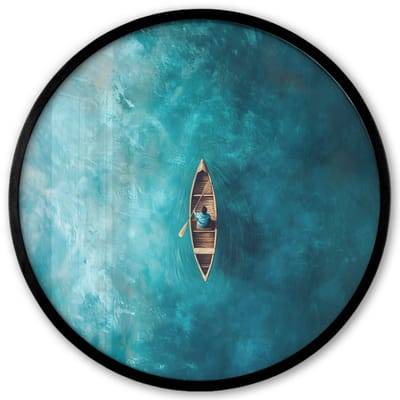 Poster in lijst Rond - Fotolijst 40x40 cm - Posters - Bootje - Water - Blauw - Ronde posterlijst zwart - Decoratie - Wanddecoratie woonkamer - Muurdecoratie slaapkamer