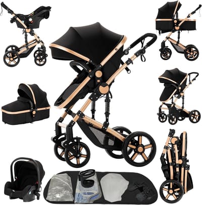 3-in-1 Kinderwagen voor Pasgeborenen met Omkeerbare Duwmogelijkheden - Lichtgewicht Aluminium Design