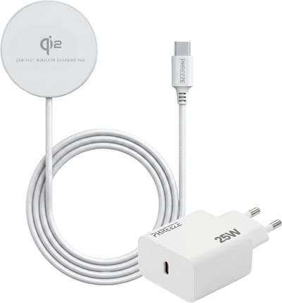 Phreeze Qi2 Oplader 15W + 25W USB-C Adapter Set - Draadloze Oplader - Magnetisch - Wireless Charger - Snellader - Draadloos Opladen - Oplader geschikt voor iPhone 12/13/14/15/16/17