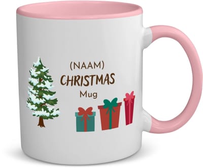 Akyol - kerst kerstboom met cadeautjes met eigen naam koffiemok - theemok - roze - Kerstmis - kerst beker - winter - kerst - christmas - kerst cadeau - 350 ML inhoud