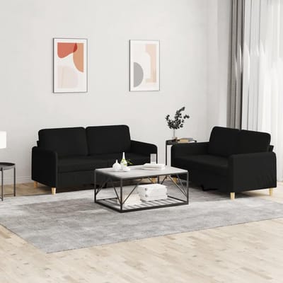 Luxe 2-Delige Zwarte Stoffen Sofa - Zwart - Stoffen Sofa Set Kussens – - Medahomestore