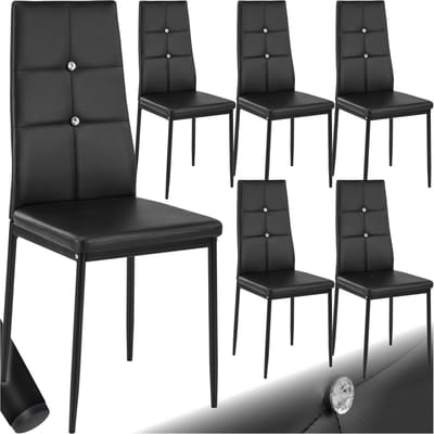 tectake® Moderne Stoelen - Set Stoelen met Kunstleren Bekleding en Strass-Steentjes - Geschikt als Keukenstoel, Eetkamerstoel of Gestoffeerde Stoel voor Woonkamer, Eettafel, Bar (Zwart, set van 6)