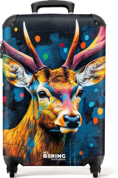 NoBoringSuitcases.com® - Handbagage koffer lichtgewicht - Reiskoffer trolley - Hert met gewei in graffiti stijl - Rolkoffer met wieltjes - Past binnen 55x40x20 en 55x35x25