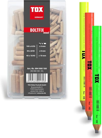 Bevestigingsset Hout - Pluggen en Potloden - Klusprojecten Thuis - Compleet Assortiment - 3 Maten - Neon Kleuren