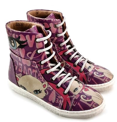 GOBY Kitty Love High-Top Sneakers – Handmade – Vegan Leer – Dames – Maat 40