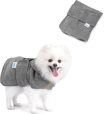 Nobleza Hondenbadjas - badjas hond - Honden badjas - hondenkleding - Ruglengte 40 cm - Maat S - Grijs