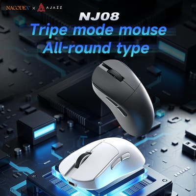 AJAZZ NJ07 Draadloze Gaming Muis, 59g Lichtgewicht, Pixart Sensor PAW3311, 6 DPI tot 12K, 2.4G/USB-C Bedrade PC Muis voor Gamers