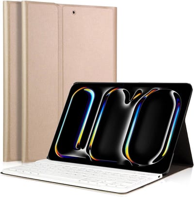 Hoes met toetsenbord geschikt voor iPad Pro 11 inch 2024 - Keyboard Book Case Cover Hoesje Goud