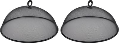 HI Vliegenkap/voedselkap tegen insecten - 2x - RVS - Zwart- Dia 35 cm - Eten/voedsel beschermen - Afdekkap