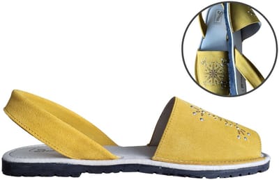 Stravers - Maat 44 Menorquinas Avarcas Oker Geel Leren Spaanse Sandalen Dames Grote Maten