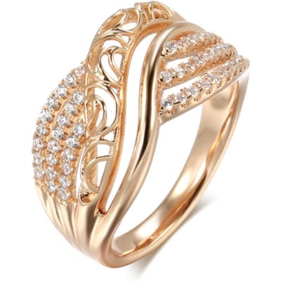 Luxe Roségoud Etnische Bruid Trouwring Holle Bloem Natuurlijke Zirkonia Damesringen Trend Dagelijkse Vintage Sieraden 10 beige