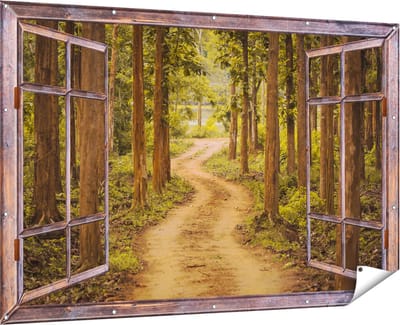 Gards Tuinposter Doorkijk Pad in het Bos met Bomen - 180x120 cm - Tuindoek - Tuindecoratie - Wanddecoratie buiten - Tuinschilderij