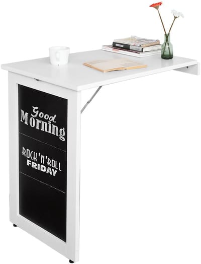 SoBuy FWT20-W Hoge Keukentafel - Wit Opvouwbaar Wandbureau met Schoolbord