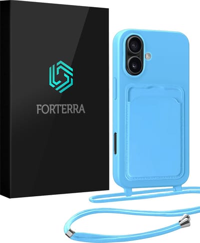 Hoesje Geschikt voor iPhone 17 Pashouder Case Siliconen Hoes Met Koord - Hoes Geschikt voor iPhone 17 Met Telefoonkoord Hoesje Back Cover Met Pasjeshouder - Lichtblauw