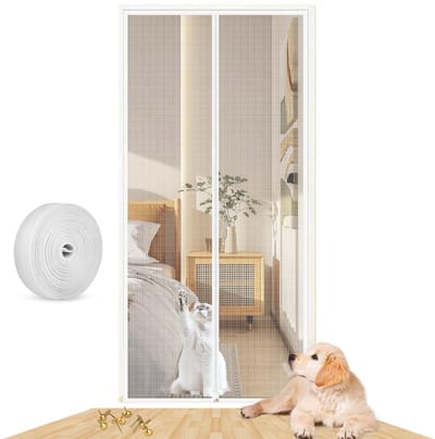 Dailygoods- Kattendeurscherm 90x210CM - Katbestendig Hordeur - Zware Vliegengordijn - Afneembaar/Opvouwbaar - Bescherming tegen Insecten - Duurzaam Staaldraad