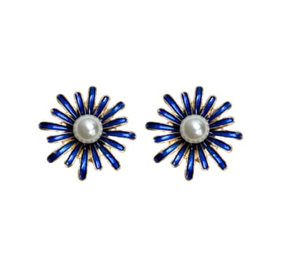 Clip oorbellen -blauw- bloem -goudkleurig-geen gaatje- Charme Bijoux