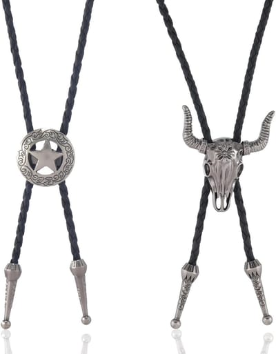 Vintage Skull Cowboy Bolo Tie van Gevlochten Leer - 70 cm Accessoire voor Mannen en Vrouwen, Perfect voor Kostuums en Feestjes