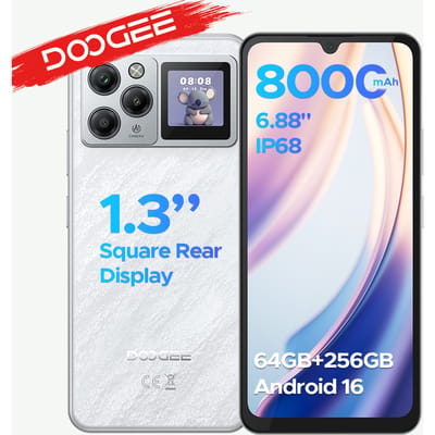 DOOGEE M30 Pro Smartphone 6,88 inch IP68 waterdicht Android 16 8000mAh batterij 1,3 inch achterdisplay 64GB(8+56) 256GB NFC Google Pay VIP Edition