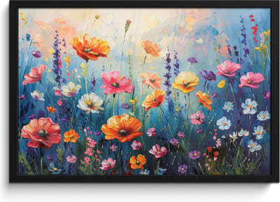 Poster in lijst - Fotolijst 60x40 cm - Posters - Bloemen - Natuur - Waterverf - Kunst - Posterlijst zwart - Decoratie - Wanddecoratie woonkamer - Muurdecoratie slaapkamer