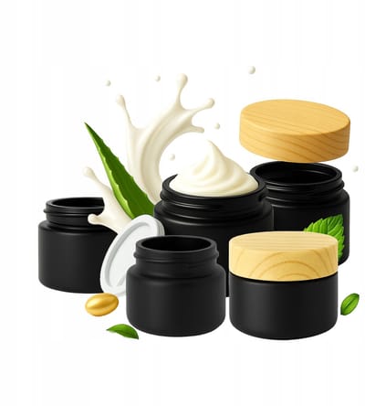 Merkloos - Glazen Potje - 10g - Zwart Mat - Houten Look Deksel
