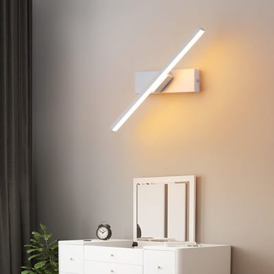 Moderne LED-wandlamp voor binnen,neutraal driekleurig licht, 300°6W draaibaar, zwarte wandlamp, acryl wandlamp voor badkamer, slaapkamer, eetkamer en hal,Wit,30cm