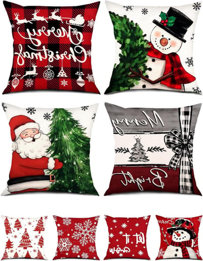 Set van 4 Kussenhoezen 45 x 45 cm, Dubbelzijdige Decoratieve Kussenhoezen voor Kerst, Vierkante Kussens voor Bank en Slaapkamer, Katoen en Linnen