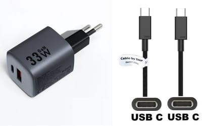 OneOne 33W snellader met 2 poorten + 0,5m sterke USB C naar C kabel. GAN lader. PD PPS oplader adapter past op Samsung Galaxy M06, M42, M20, M31s, M32, M33, Xcover 5, Xcover 6 Pro, Xcover 7 / 7 Pro, Xcover Pro, Xcover FieldPro