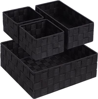 Geweven Opbergdozen - Lade Manden - Ruimte Besparen - Met Staaldraad Frame - Set van 4 - Zwart