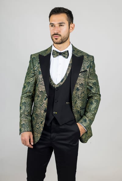 Heren 4-delige Groene Paisley Trouwsuit Perfecte Pasvorm