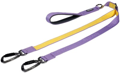 Boondog Dual Leash - Hondenriem voor 1 of 2 Honden - 2 Bevestigingspunten - Draaikoppeling - Verstelbaar - Extra Controle - Purple/Lemon - Maat S