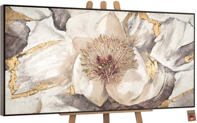 Canvas schilderij groot handgeschilderd kaasjeskruid bloemen botanisch – YS-Art Gallery – Frisse wanddecoratie voor woonkamer – Modern schilderij voor slaapkamer en hal